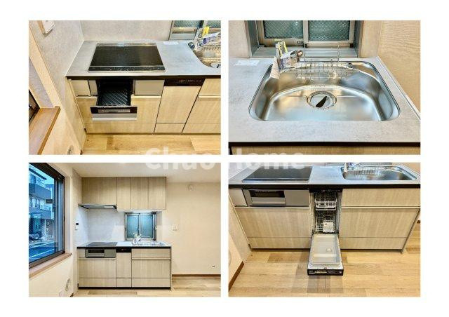 葛飾区堀切1丁目中古住宅のキッチン|【1階キッチン】ワイドで収納豊富な使い勝手の良いカウンターキッチンには、食洗器・伸縮タイプのキッチン水栓、三ツ口コンロ・魚焼きグリルなどの便利な設備が標準完備されています。