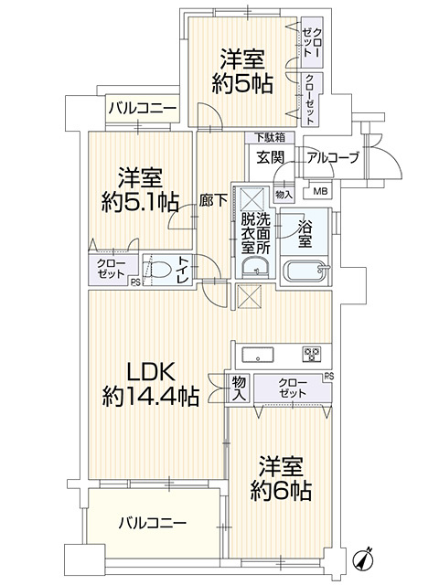 東峰マンション野間大池公園の間取り|暮らしやすさを考えた、機能的で使いやすい間取り設計です。