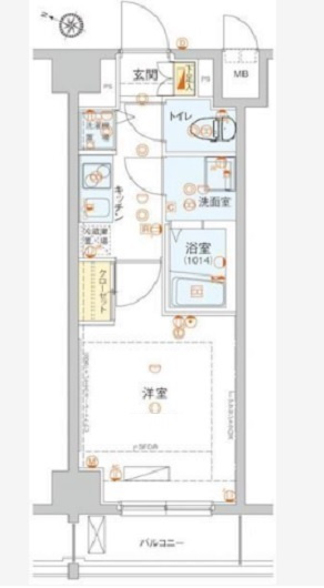 ハーモニーレジデンス池上の間取り|nisimuki barukoni-no 
1K洋室6.8帖バストイレ別独立洗面台　
