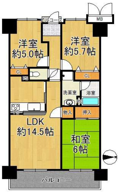 メゾンドール瀬田公園都市1番館　7Fの間取り