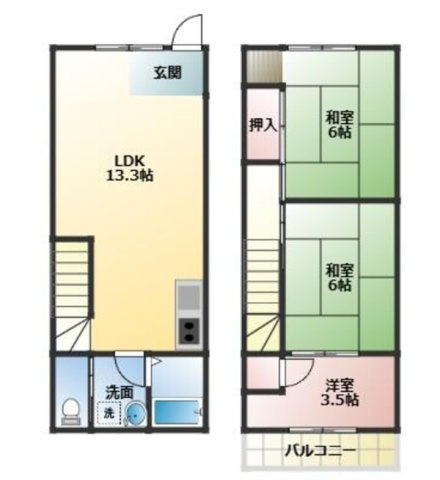 住吉南町1丁目の間取り|水回りをLDK横に集約した、家事効率の良い間取り