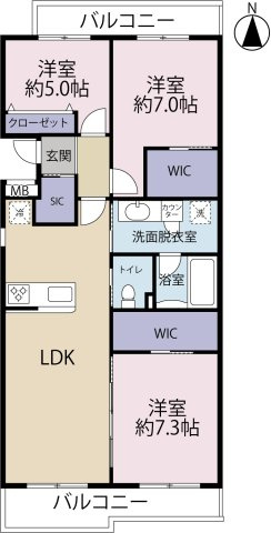 ７９㎡ある広めの３ＬＤＫタイプ！ウォークインクローゼット2箇所と収納量も安心です！両面バルコニーの4階部分で眺望を全てのお部屋からお楽しみ頂けます！