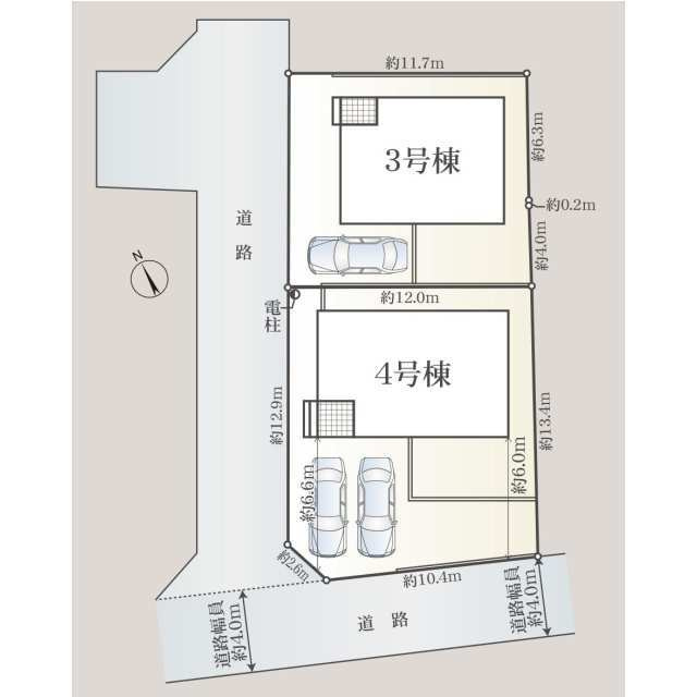 クレイドルガーデン山口市吉敷上東 第2　3号棟の区画図|駐車スペース2台分確保