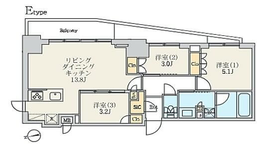 クレストコート北千住レジデンスの間取り