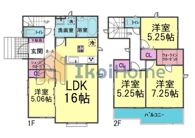 神戸市西区北山台2丁目全2棟A号棟　新築戸建の間取り|各部屋収納有り、WIC・SIC完備で収納豊富です！南東向きで陽当り良好です！