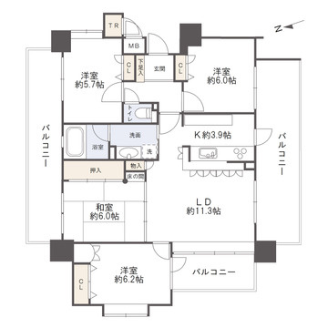 フローレンス上大須賀ターミナルスクエアの間取り|専有面積81.61㎡の4LDK。収納豊富、3面バルコニーが魅力の住まいです。