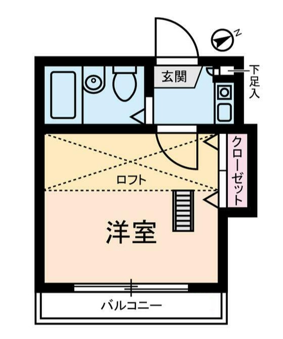 セントラル蒲田の間取り|南東向きバルコニーの1Kロフト付！