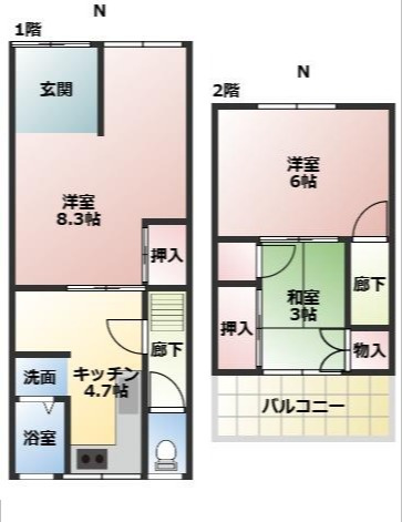浜添通２ー２－２９　借家東　の間取り