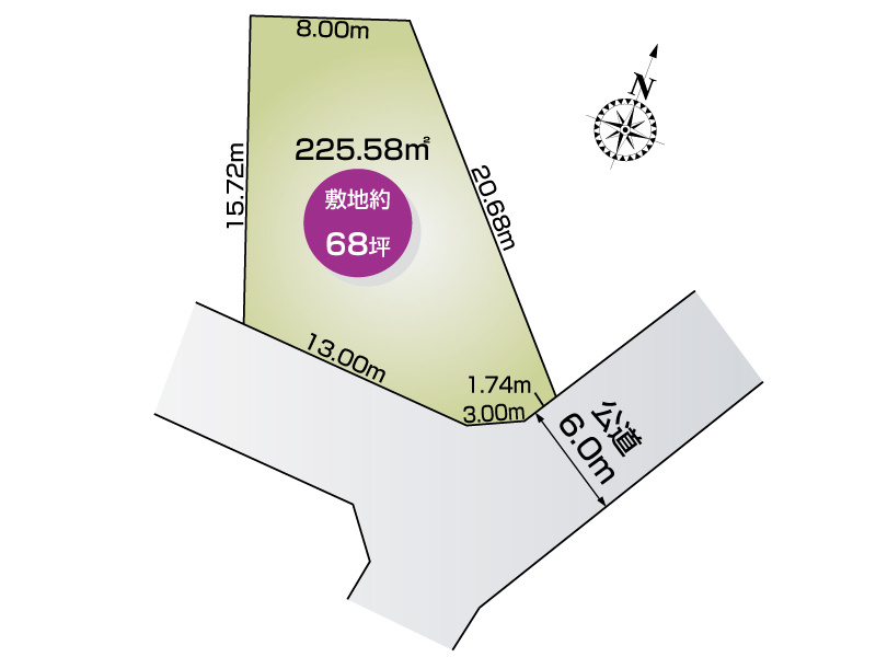 中岩瀬（全1区画）：土地面積225.00㎡（68.06坪）