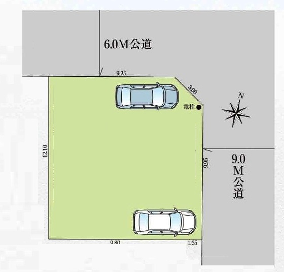 飯能市双柳・全1棟　新築一戸建　～LDK18帖～の区画図|北東角地・カースペース2台・整形地・土地面積136.00（約41.14坪）