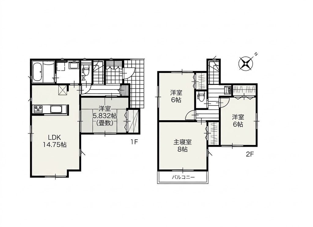 越谷市下間久里いろどりアイタウン２号棟　新築戸建の間取り|部屋数豊富で使い道が広がる4LDK。お子様それぞれの個室や書斎、客間までしっかり確保できる間取りです。