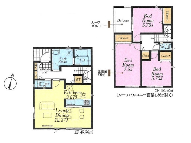 【間取り】 | 新座市野寺1丁目　新築一戸建住宅　全5棟　(保谷店) | 4号棟/16.04帖のLDKは採光面が多く開放的！
水回りが1階に集中しており、家事の移動時間を短縮できます。