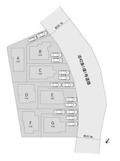 【区画図】 | 綾瀬市深谷中2丁目 B号棟 | Ｂ号棟　北東側約10.0ｍ～約10.7ｍ公道　駐車並列2台（車種によります）　敷地面積45.4坪