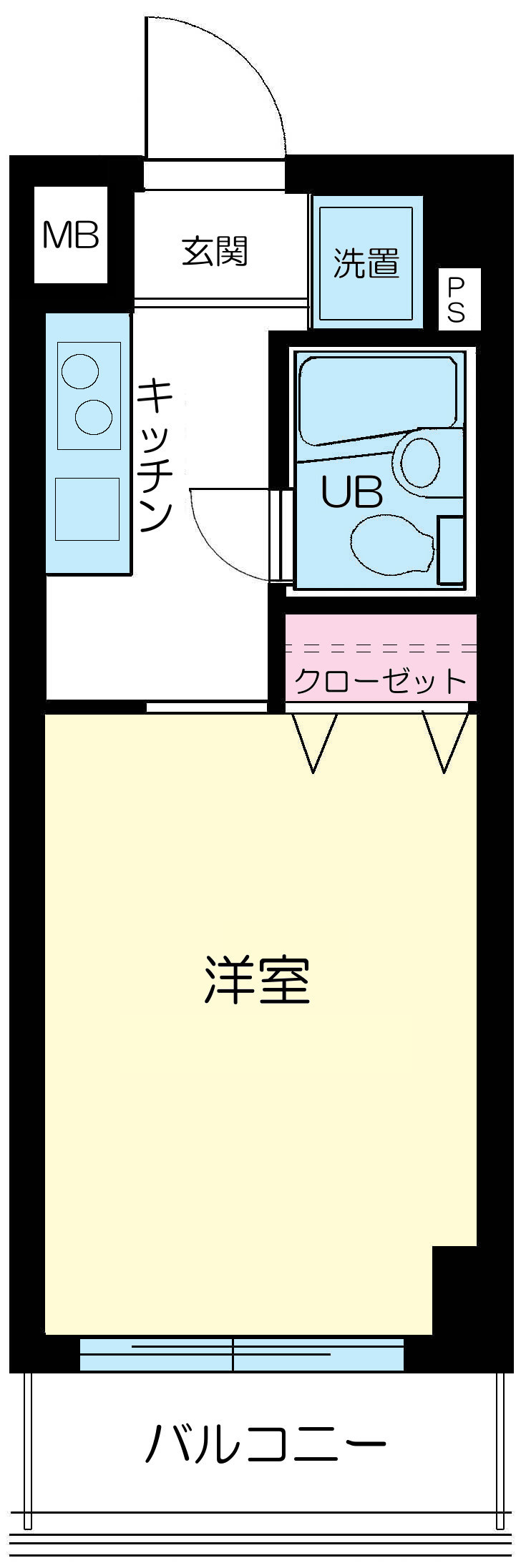 ルーブル池上Ⅱの間取り|西向きバルコニーの1K