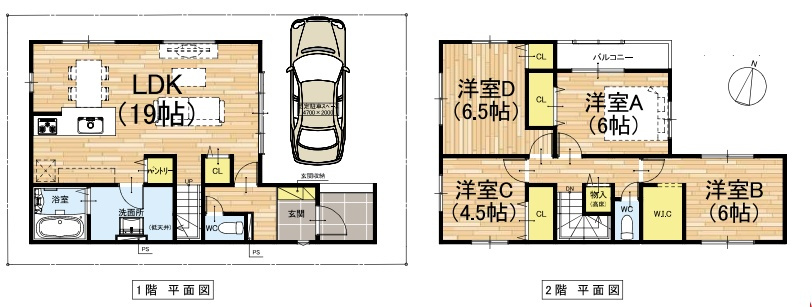伊丹市野間　第1期　新築一戸建ての間取り|1号地