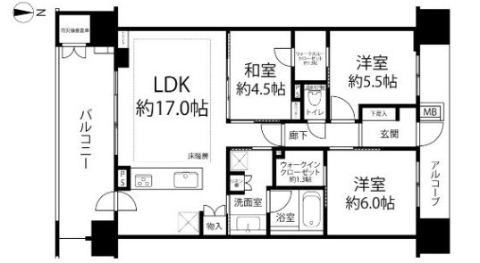 レ・ジェイド本川越コエドテラス　中古マンション　11階の間取り