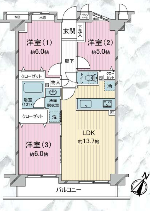 シャリエ東所沢　中古マンション　4階の間取り