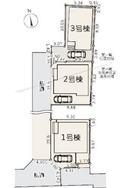茅ヶ崎市ひばりが丘　新築戸建　全3棟1号棟の区画図