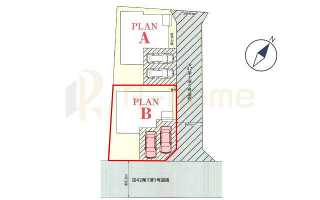 つくば市花畑3丁目　新築戸建て　B号棟の区画図|大きなお買い物だからこそ、メリット・デメリットを伝えさせて頂きます。
R-homeにお任せください♪
