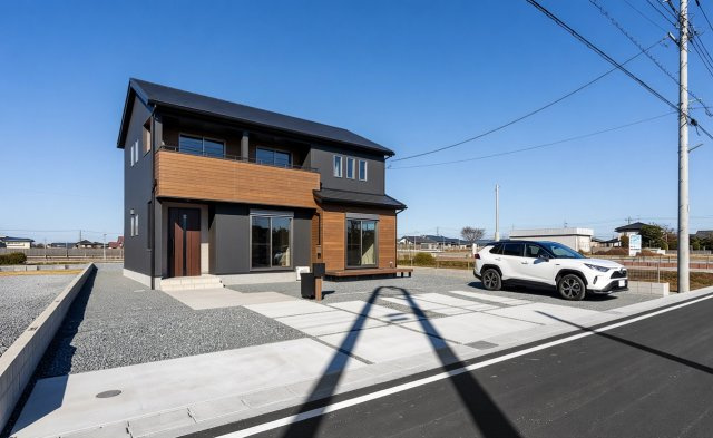 【新築戸建】太田市大原町の外観パース|■外観パース｜いまのアパート生活で走り回るお子さんを怒ってしまった経験はありませんか？走り回ることもジャンプすることも子どもの習性です！庭付き一戸建てならお子さまも思いっきり遊べます(^^)