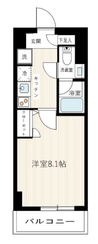MAXIV北糀谷の間取り|間取り　西向きバルコニーの1K洋室8.3帖バストイレ別独立洗面台！！