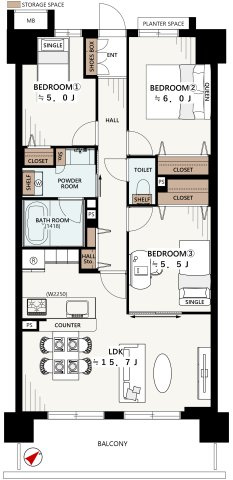 【間取り】 | アトムセレクト　ブランズ千葉中央パークフロント