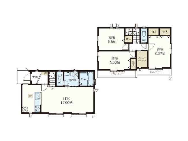 【間取り】 | 練馬区大泉学園町5丁目　新築一戸建住宅　全5棟　(保谷店) | C号棟/リビングイン階段と対面式キッチンを採用したご家族の仲が深まる住まい。ファミリークロークなど収納も豊富です。※図面を基に作成しています。現況と異なる場合は現況を優先いたします。