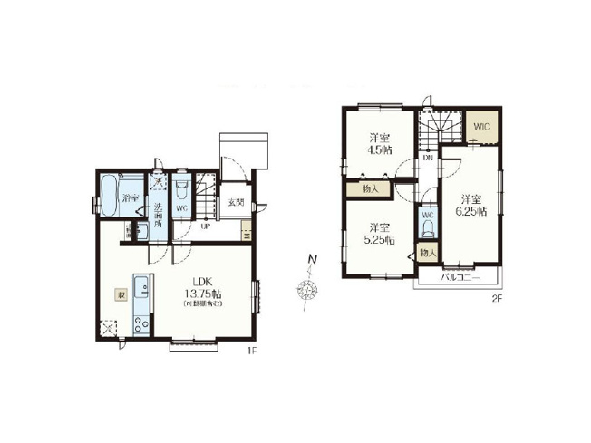 【間取り】 | 練馬区大泉学園町5丁目　新築一戸建住宅　全5棟　(保谷店) | E号棟/水回りを集中させ、生活動線に配慮した間取りの住まい。WICなど収納も豊富です。※図面を基に作成しています。現況と異なる場合は現況を優先いたします。