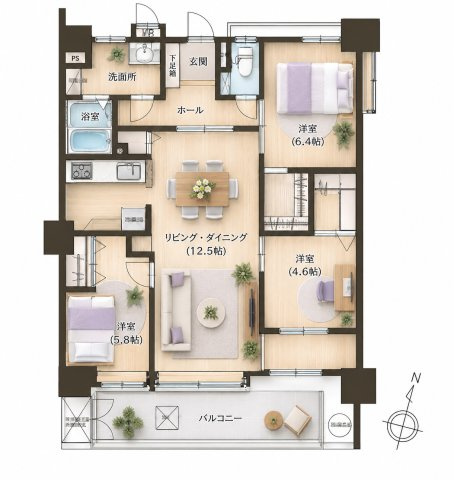 【間取り】 | グリーンマンション神松寺ナチュレ　3番館☆仲介手数料無料☆ | ※本図に表示されている家具・家電・照明・インテリア・観葉植物等は、AIによる配置イメージです。実際には設置されておらず、売買対象にも含まれません。図面と現況が相違する場合は、現況を優先いたします。