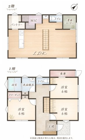 富益町中古戸建【Q】の間取り|日中のプライベート時間を重視した２階LDKの住宅になります。収納スペースもしっかり考えられた住宅になります。