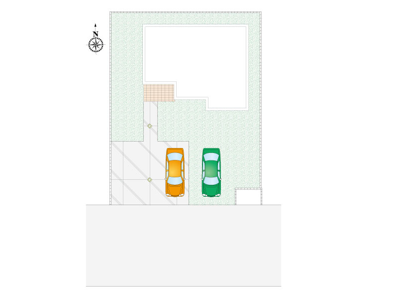【3号棟：区画図】南道路で見通し良好。また車の出し入れもスムーズで2～3台駐車可能です。