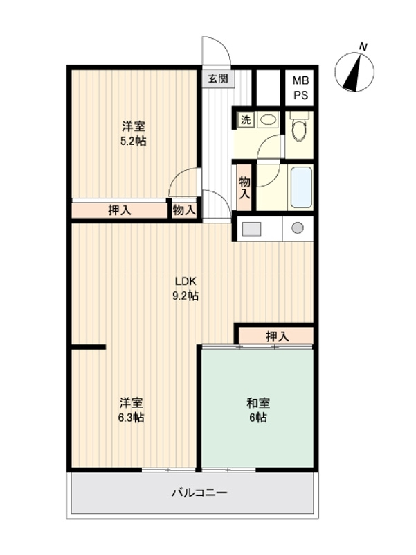 藤代スカイハイツ　B棟の間取り