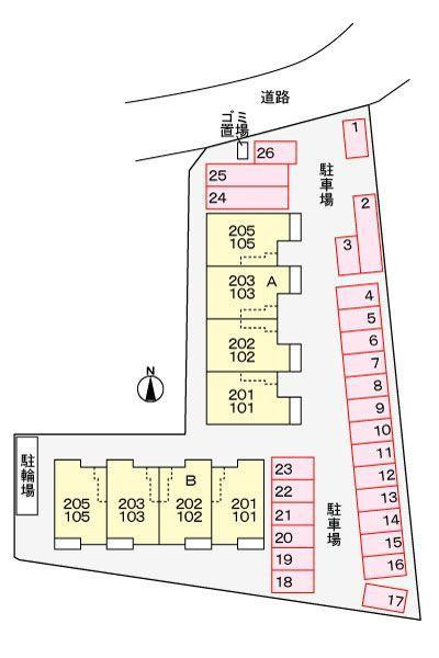 徳島市川内町榎瀬のアパートの駐車場