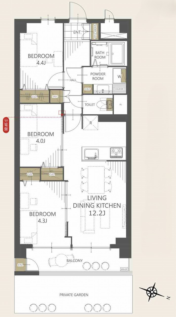 東建西が丘マンションの間取り|3LDK 専有面積58.86m2 バルコニー面積6.94m2