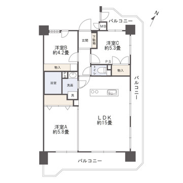 三愛シティライフ箱崎10の間取り|３LDK