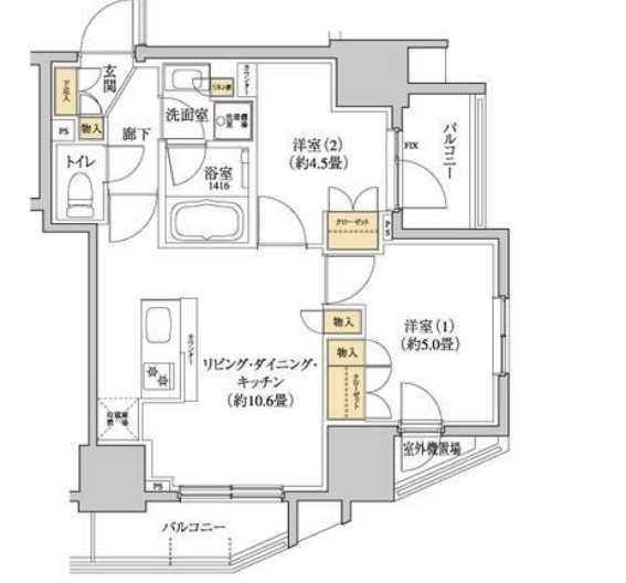 グレーシアフィット三軒茶屋　築浅　ペット相談　最上階の間取り