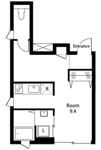 hikarium（ヒカリウムの間取り|間取り　1R洋室9.4帖バストイレ別独立洗面台付