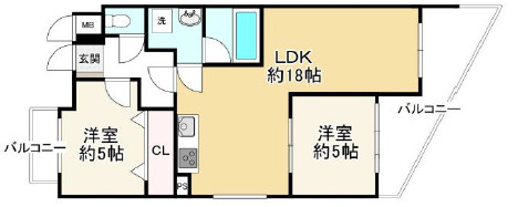 神戸市灘区城の下通３丁目の賃貸マンションの間取り