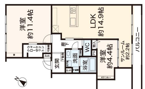 神戸市東灘区住吉本町１丁目の賃貸マンションの間取り