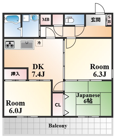 神戸市東灘区西岡本４丁目の賃貸マンションの間取り