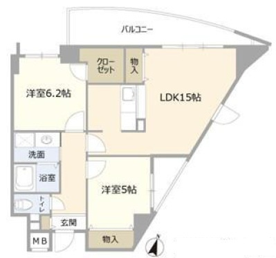 芦屋市浜町の賃貸マンションの間取り