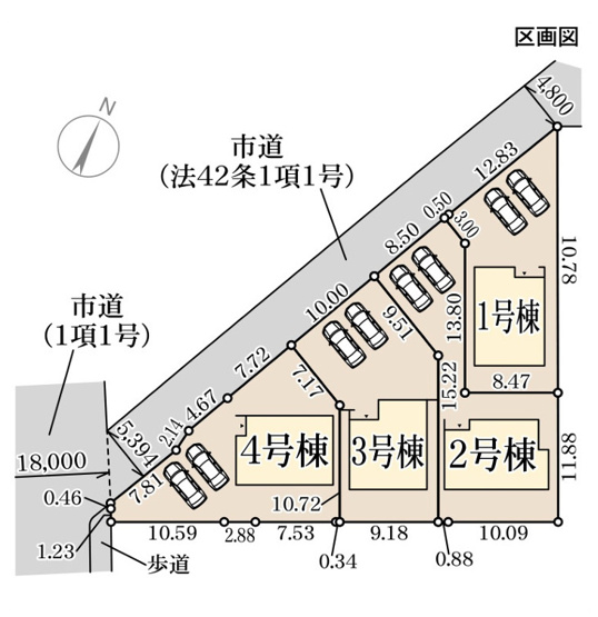 【区画図】 | リーブルガーデン倉敷市福田町古新田 (全4棟)