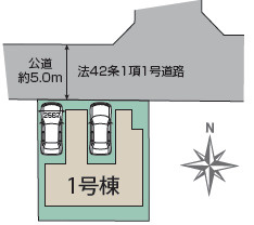 駅徒歩13分の好立地に、吹抜を採用したこだわりのデザイン住宅の区画図|カースペース2台分