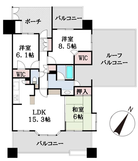 【間取り】 | レクセルプラッツァめじろ台 | 3LDKは、リビングダイニングキッチンと3つの居室がある間取り。ファミリー層に非常に人気の高い間取りで、広々としたリビングで家族団らんを楽しみ、個室でプライベートな時間も確保できるのが大きな魅力です。