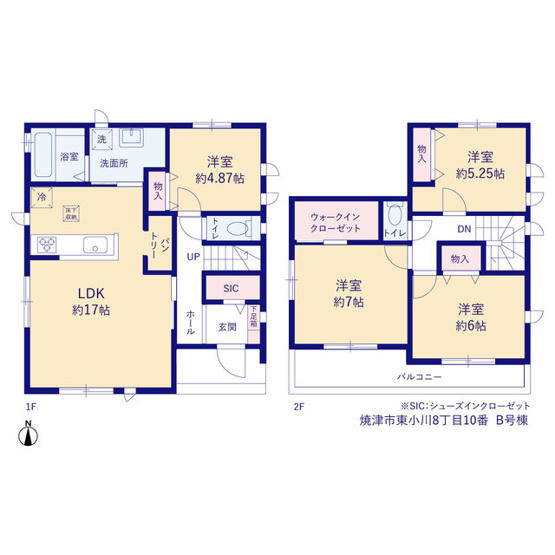 【間取り】 | 焼津市東小川8丁目 新築一戸建て B号棟 | 効率的かつ暮らしのことをしっかり考えた間取りです