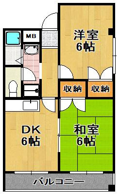 内野パークマンションの間取り|★広いタイプの２ＤＫです★