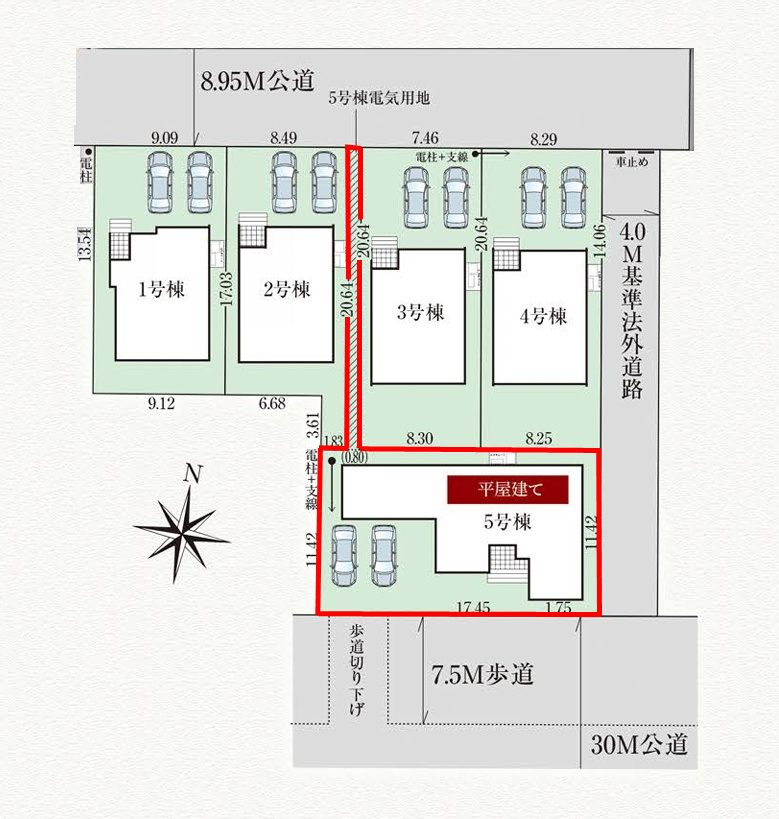 郡山市日和田町字南原　　　５号棟　　　日和田小学校、日和田中学区の区画図