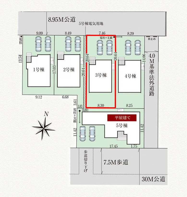 郡山市日和田町字南原　　　３号棟　　　日和田小学校、日和田中学区の区画図