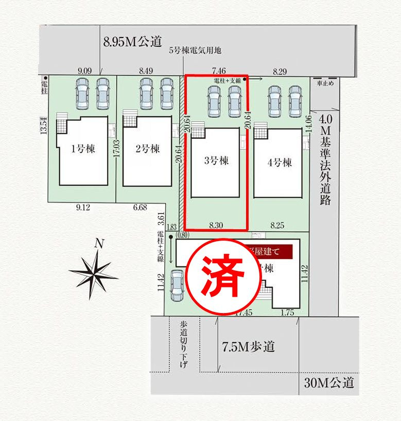郡山市日和田町字南原　　　３号棟　　　日和田小学校、日和田中学区の区画図
