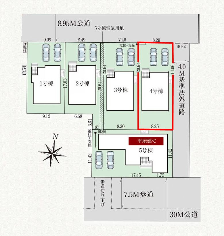 郡山市日和田町字南原　　　４号棟　　　日和田小学校、日和田中学区の区画図